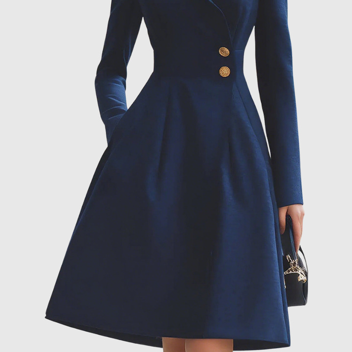 Valantomode | Stylish Navy Tailored Coat Dress for Women’s Events