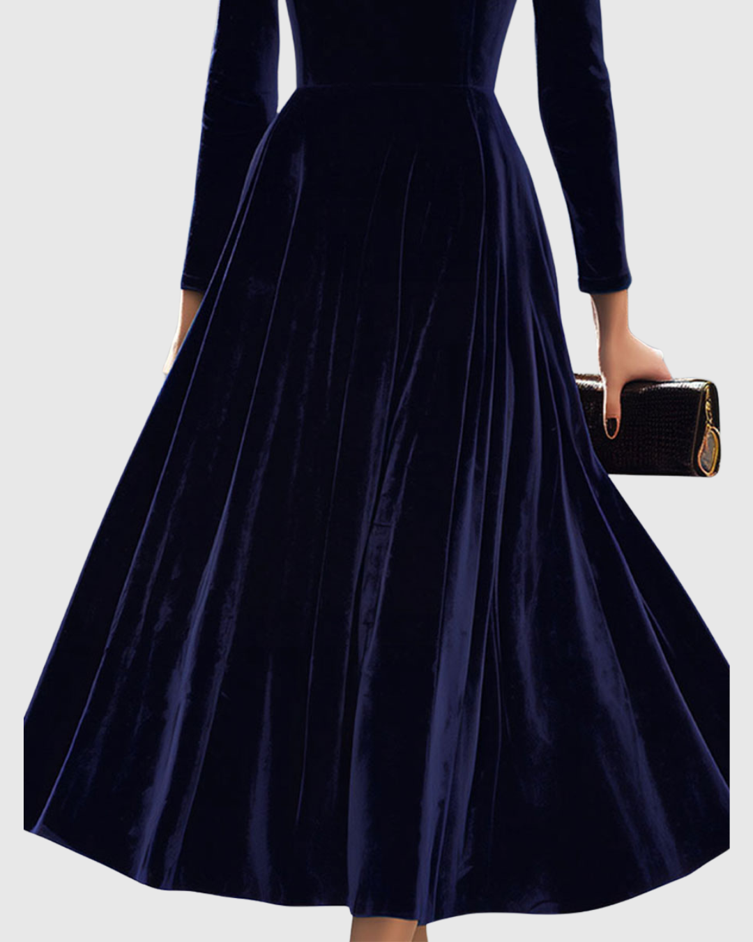 Valantomode | Classic Navy Midi Dress with Long Sleeves for Every Occasion