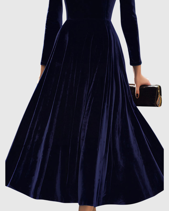 Valantomode | Classic Navy Midi Dress with Long Sleeves for Every Occasion