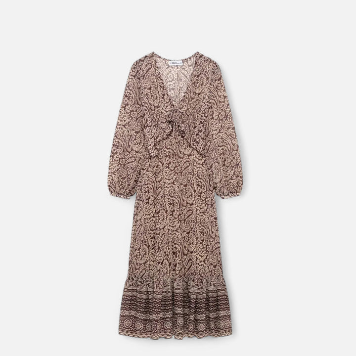 Valantomode | Women’s Printed Midi Dress with V-Neck