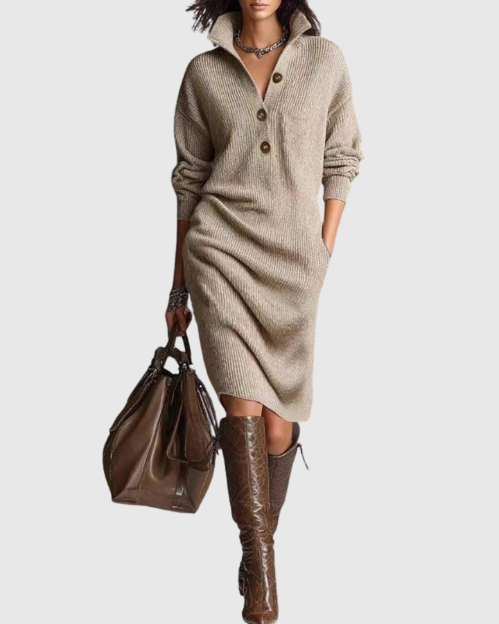 Valantomode | Cozy Wool Knit Midi Dress for Stylish Winter Days