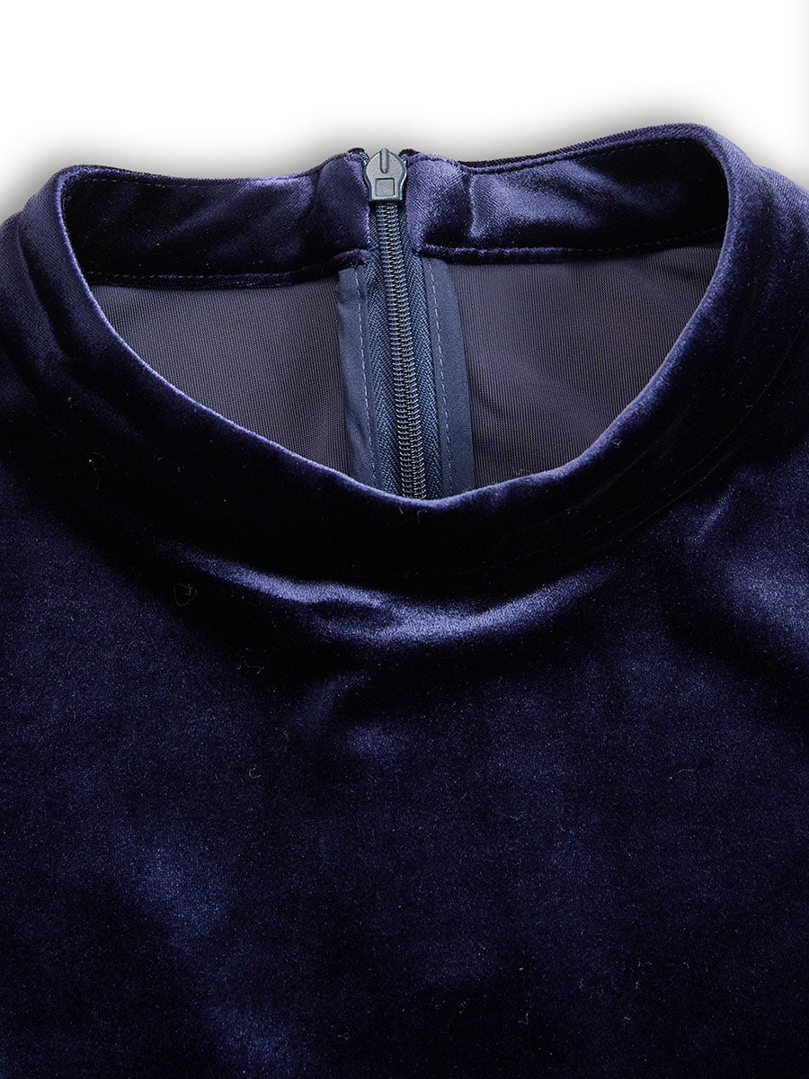 Valantomode | Chic Navy Blue Midi Dress with Long Sleeves for Women