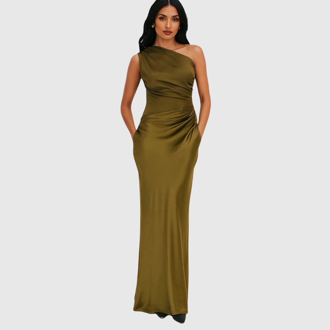 Valantomode | Stunning Asymmetric Satin Gown for Evening Events