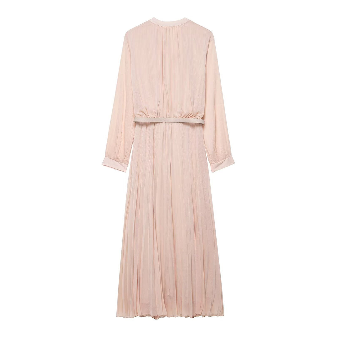 Valantomode | Elegant Lantern Sleeve Chiffon Maxi Dress with Belt