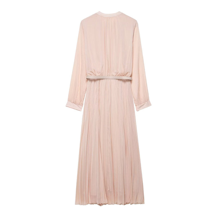 Valantomode | Elegant Lantern Sleeve Chiffon Maxi Dress with Belt