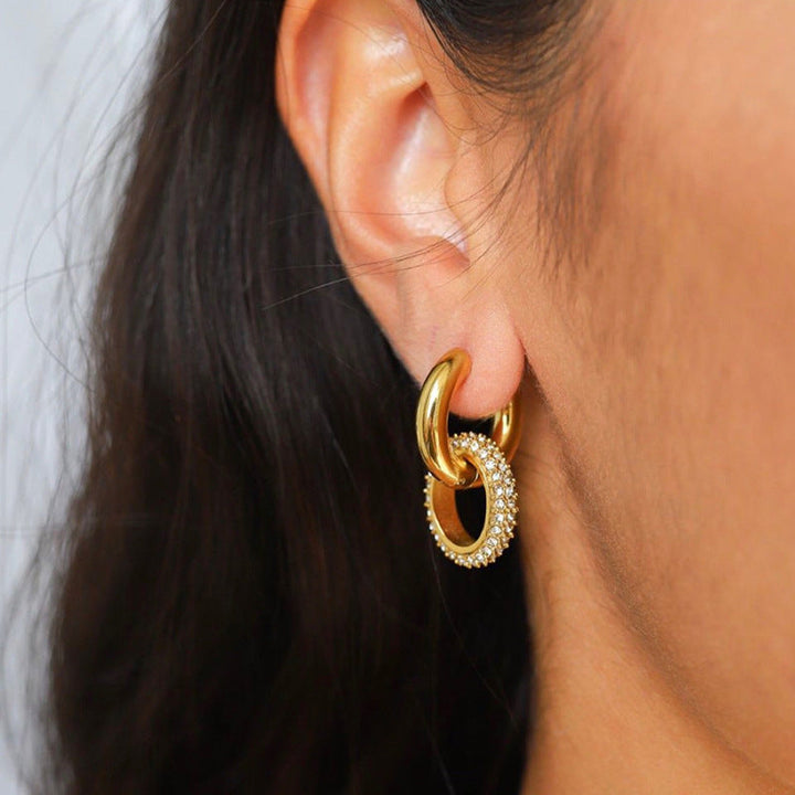Valantomode | Plated Nelia Interlocking Hoop Earrings with High-Refractive Stone Assets
