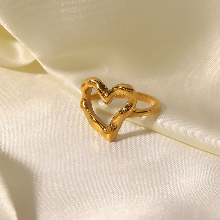 Valantomode | Plated Monroe Heart Ring with Organic Asymmetric Structural Geometry