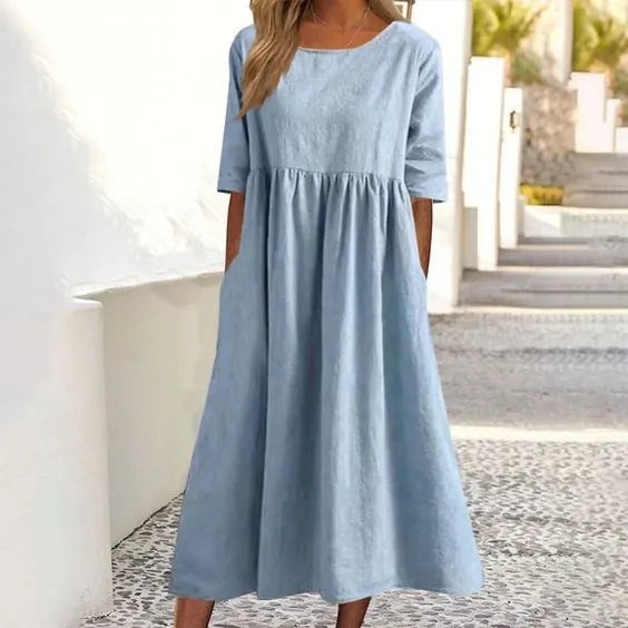 Valantomode | Breezy Cotton Linen Dress for Stylish Summer Days