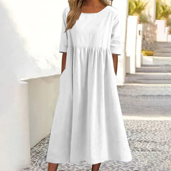 Valantomode | Breezy Cotton Linen Dress for Stylish Summer Days