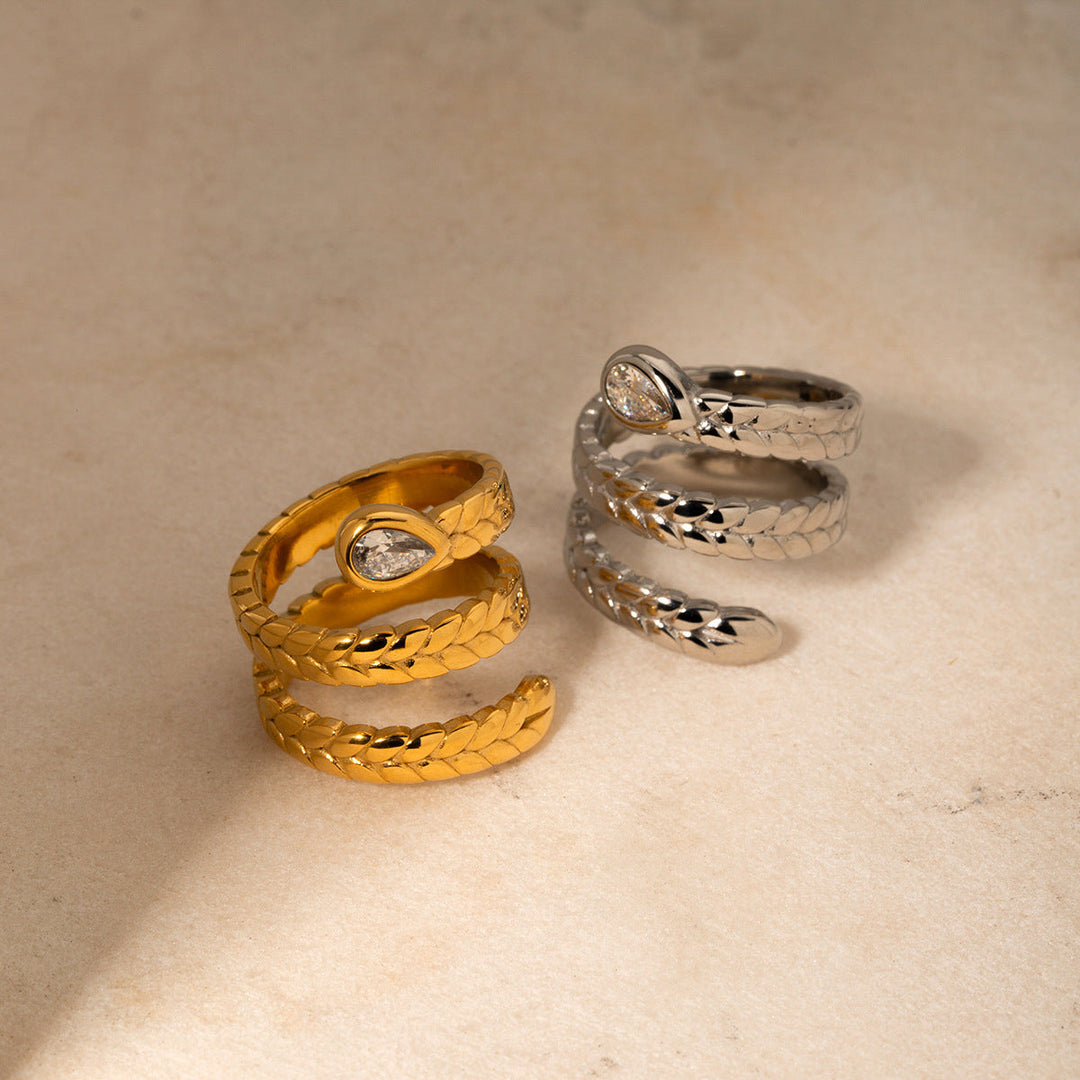 Valantomode | Plated Serpentine Wrap Ring with High-Refractive Teardrop Focal Asset