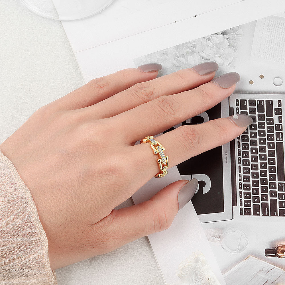 Valantomode | Gold Plated Interwoven Diamond Ring for Women