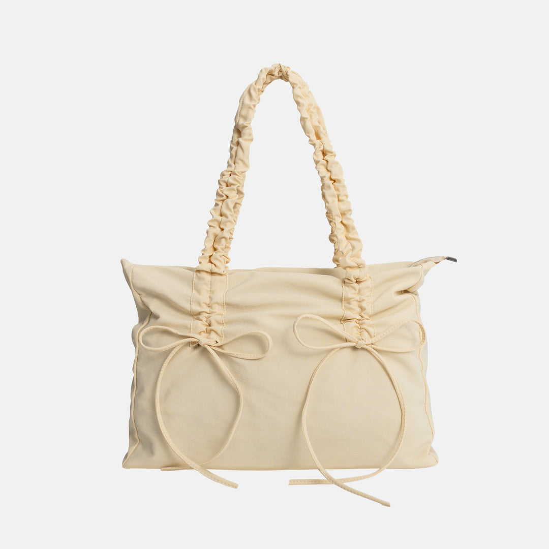 Valantomode | Luna Ribbon Kinetic Tote – Lightweight Adjustable Nylon Shoulder Bag with Ribbon Detail