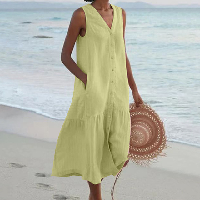Valantomode | Mina Linen Look Summer Maxi Dress for Effortless Style