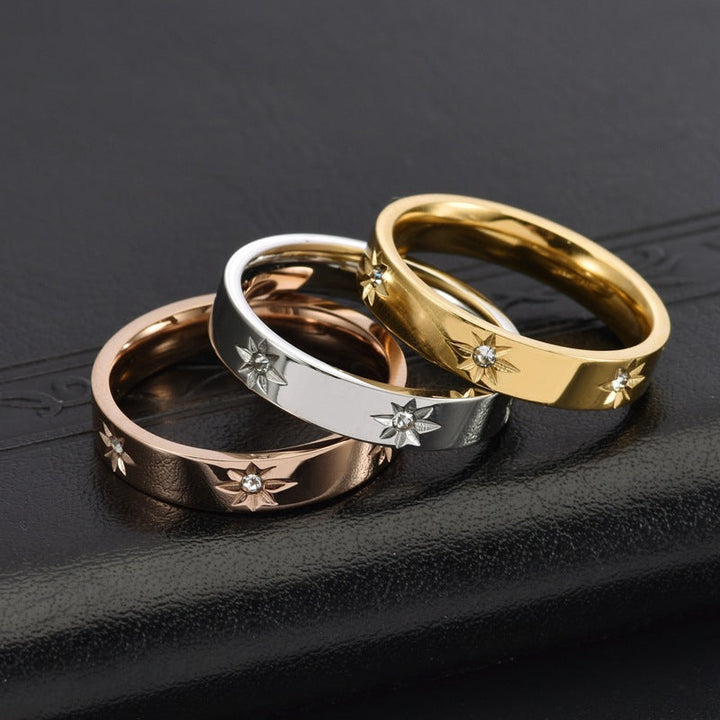 Valantomode | Plated Starburst Engraved Ring with High-Refractive Celestial Assets