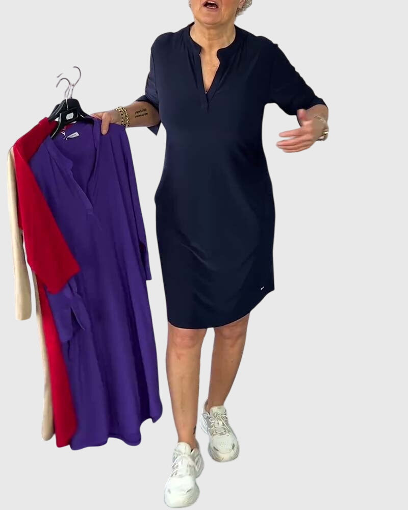 Valantomode | Chic V-Neck Midi Dress Perfect for Any Casual Outing