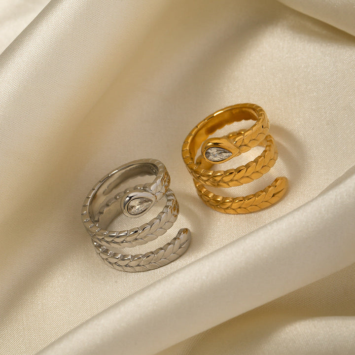 Valantomode | Plated Serpentine Wrap Ring with High-Refractive Teardrop Focal Asset