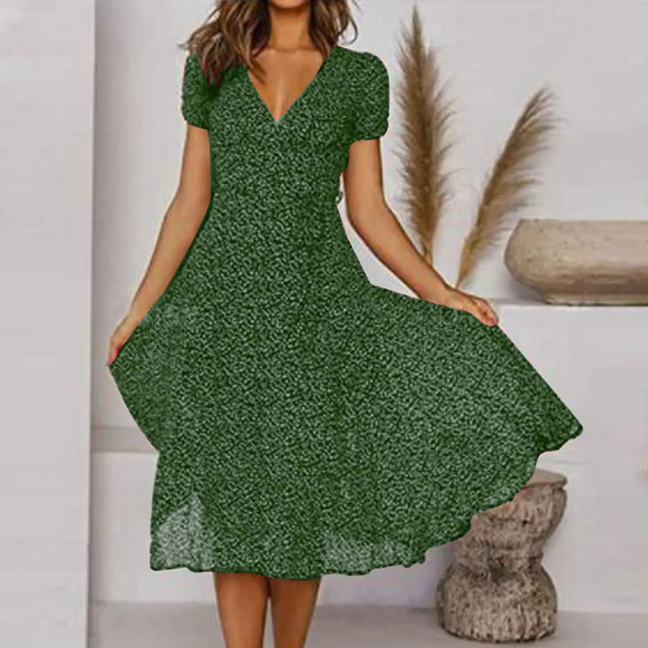 Valantomode | Stylish V-Neck Dress with Flowing Skirt for Spring Days