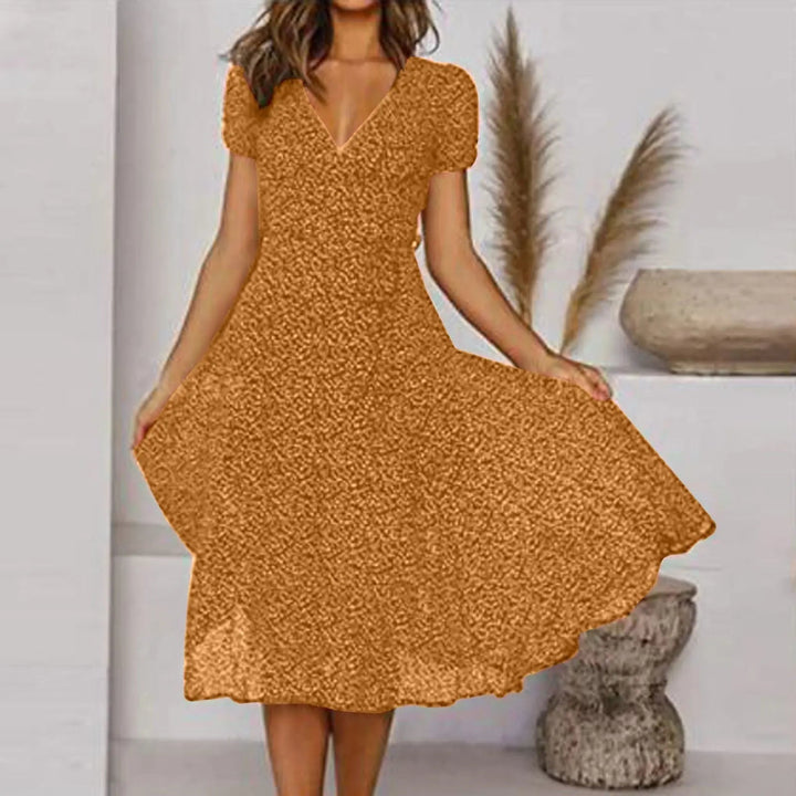 Valantomode | Stylish V-Neck Dress with Flowing Skirt for Spring Days