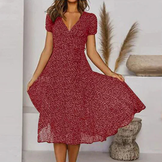 Valantomode | Stunning A-Line V-Neck Dress for Effortless Style