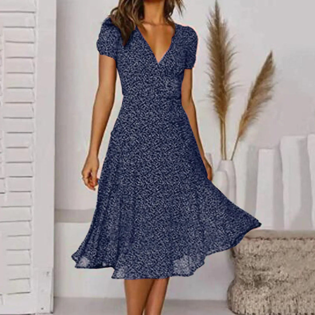 Valantomode | Stylish V-Neck Dress with Flowing Skirt for Spring Days