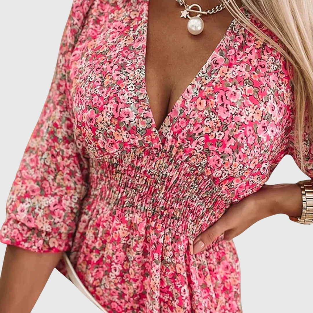 Valantomode | Stylish Floral Puff Sleeve Dress for Spring Events