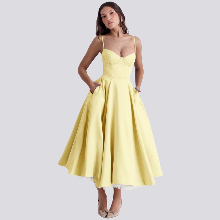 Valantomode | Stylish Corset Midi Dress with Feminine Floral Print