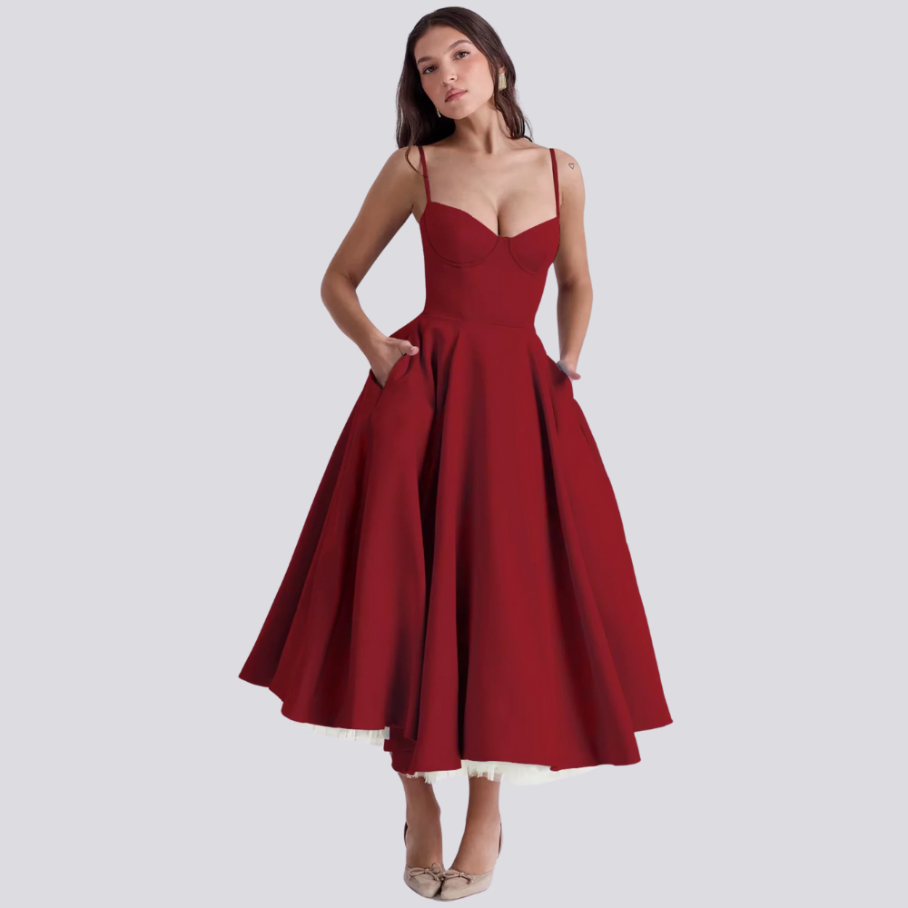 Valantomode | Stylish Corset Midi Dress with Feminine Floral Print