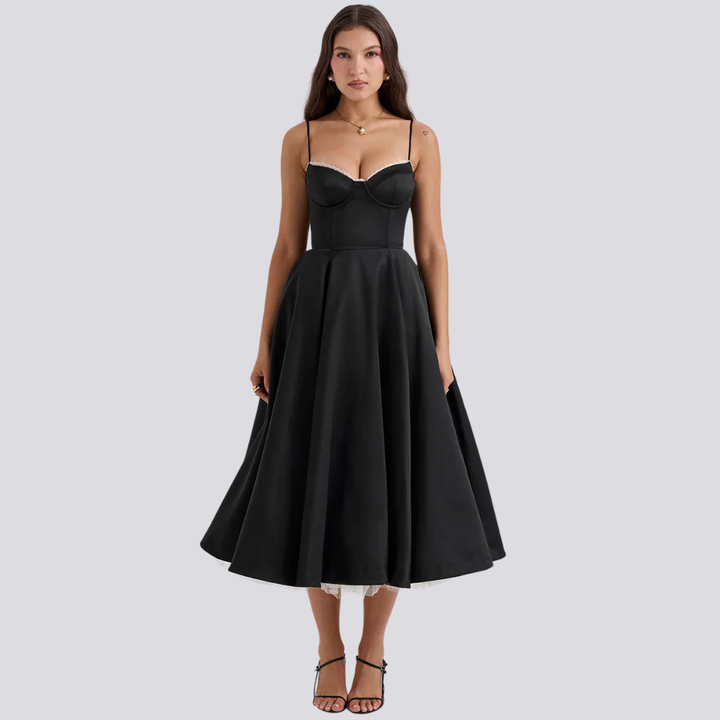 Valantomode | Stylish Corset Midi Dress with Feminine Floral Print