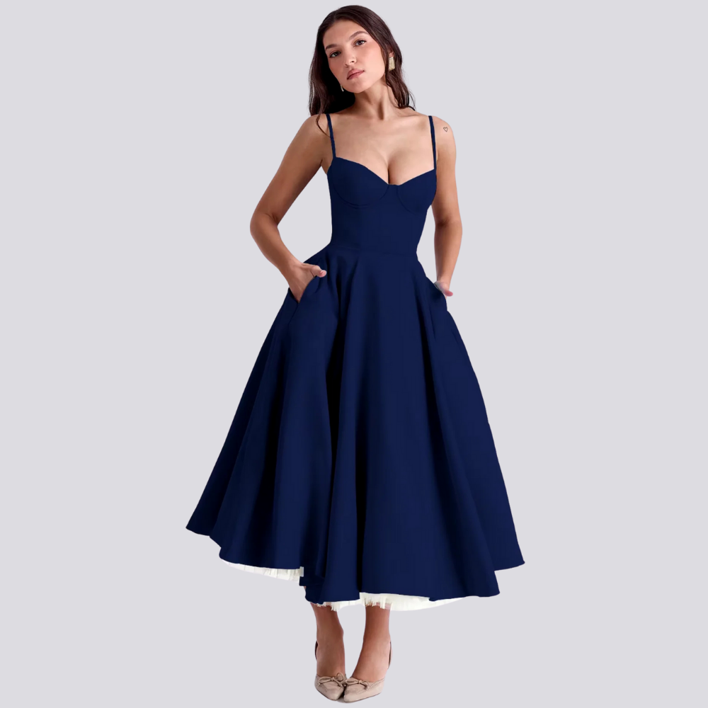 Valantomode | Stylish Corset Midi Dress with Feminine Floral Print
