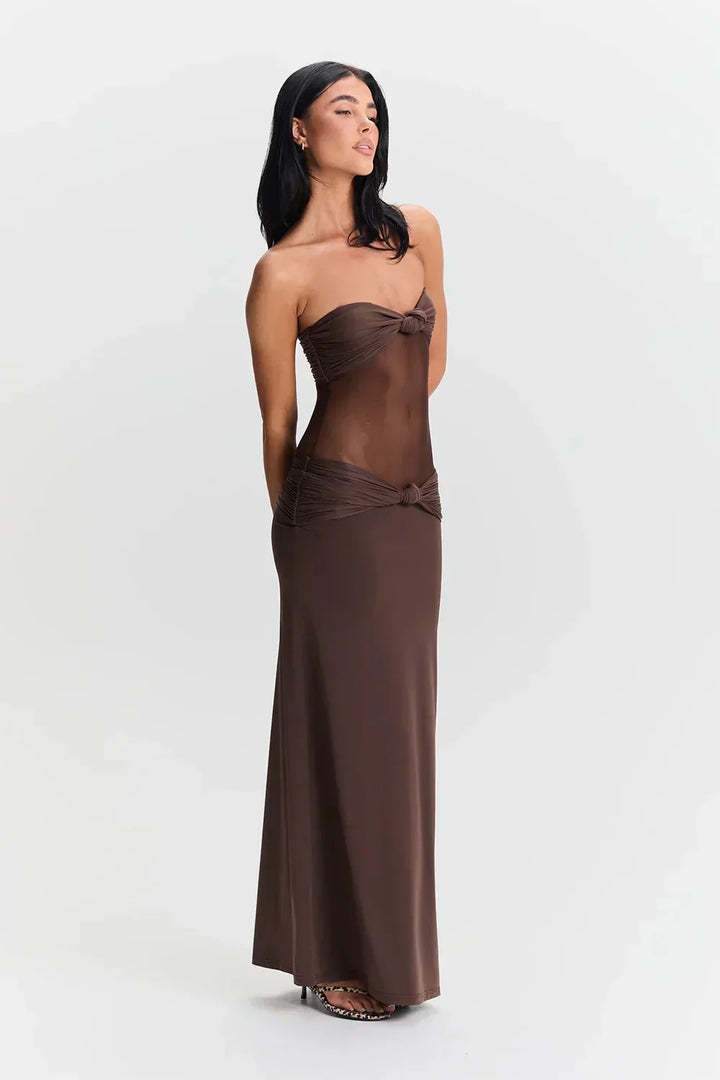 Valantomode | Chic Strapless Mesh Dress for Effortless Elegance