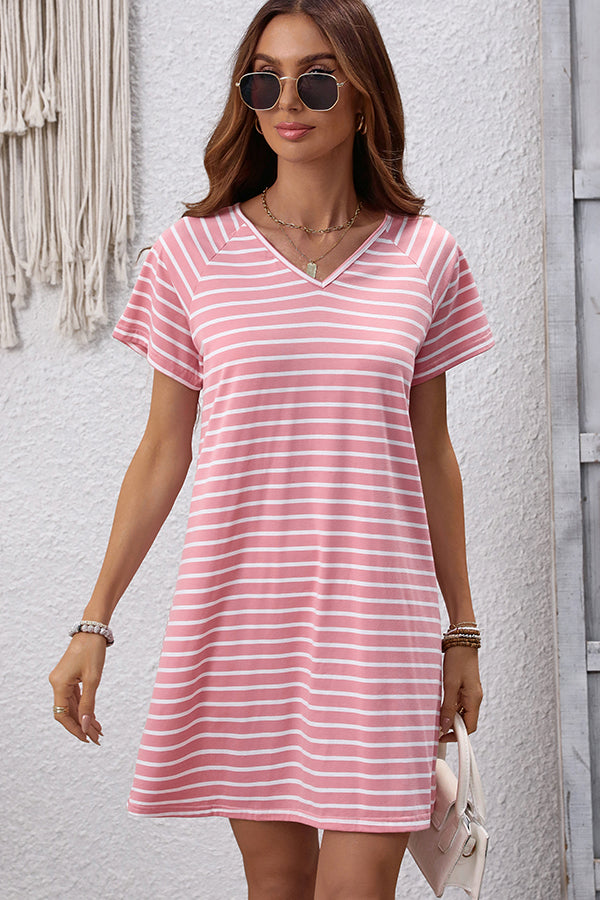Valantomode | Chic V Neck Striped Mini Dress for Effortless Style