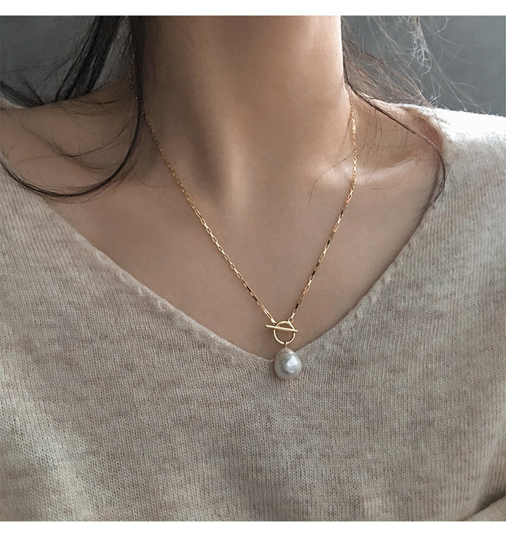 Valantomode | Gold Plated Baroque Pearl Necklace for Women