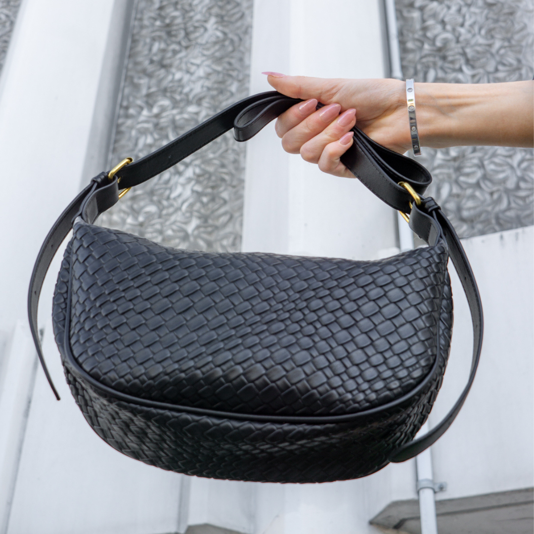 Valantomode | The Tesla Interlace Garrison – Women's Premium Braided Vegan Leather Half-Moon Handbag
