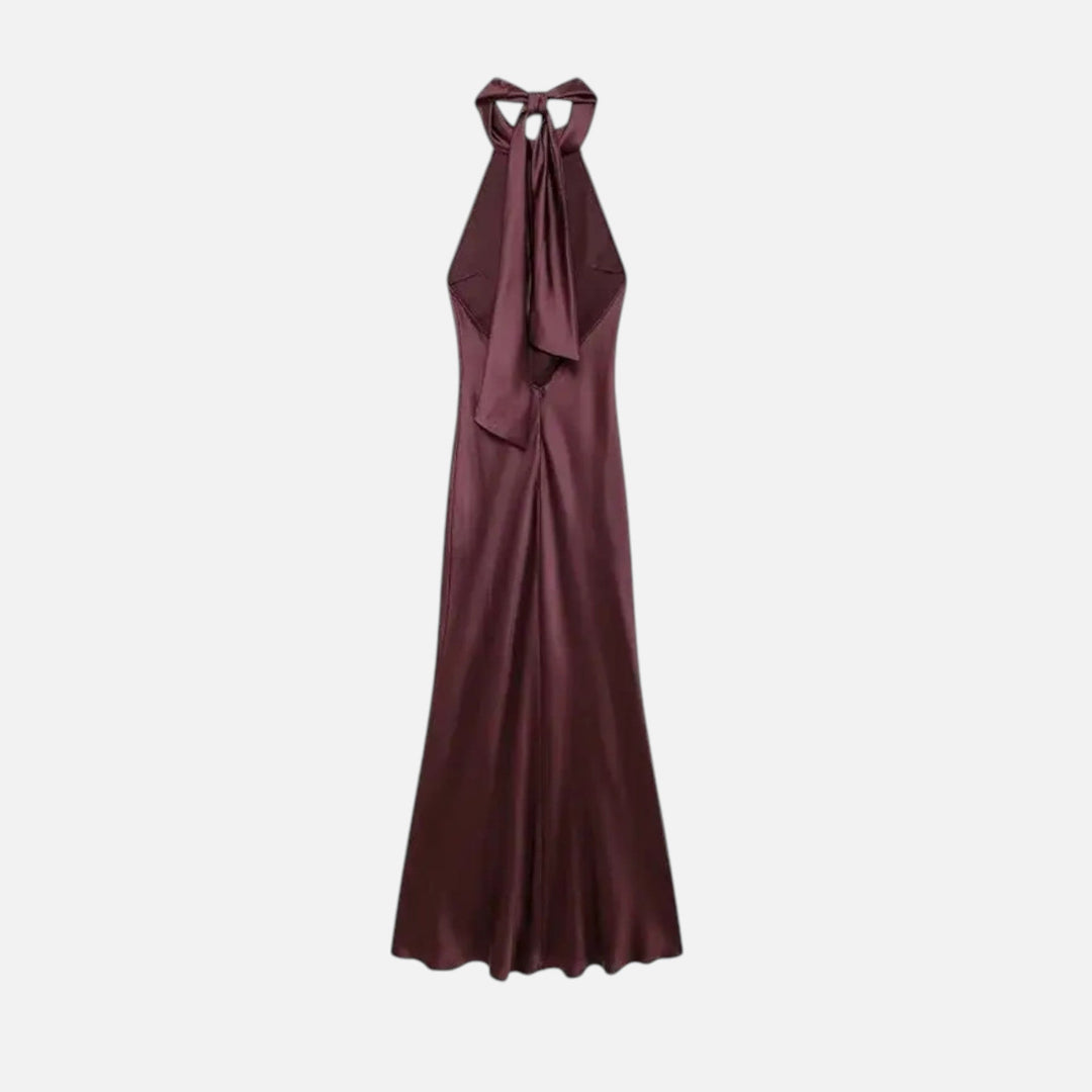 Valantomode | Women’s Satin Halter Dress with Open Back