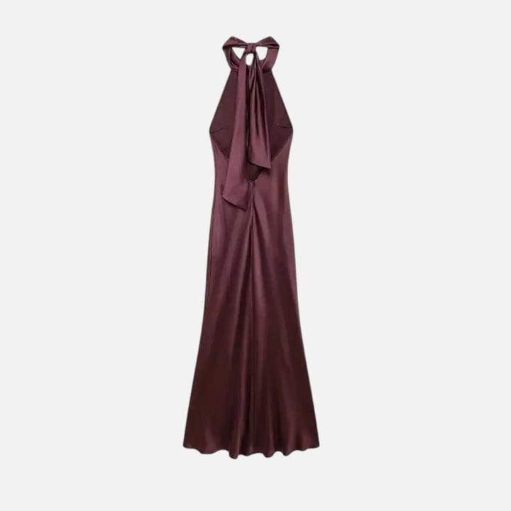 Valantomode | Women’s Satin Halter Dress with Open Back