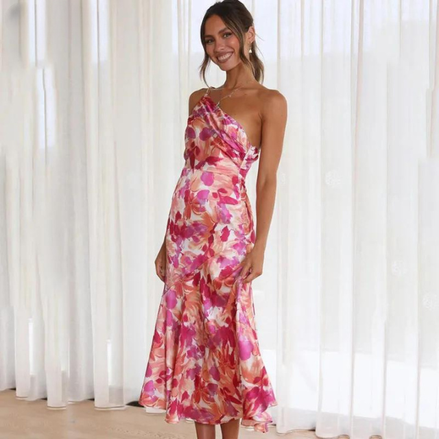 Valantomode | Chic Floral Midi Dress for Celebrations and Parties