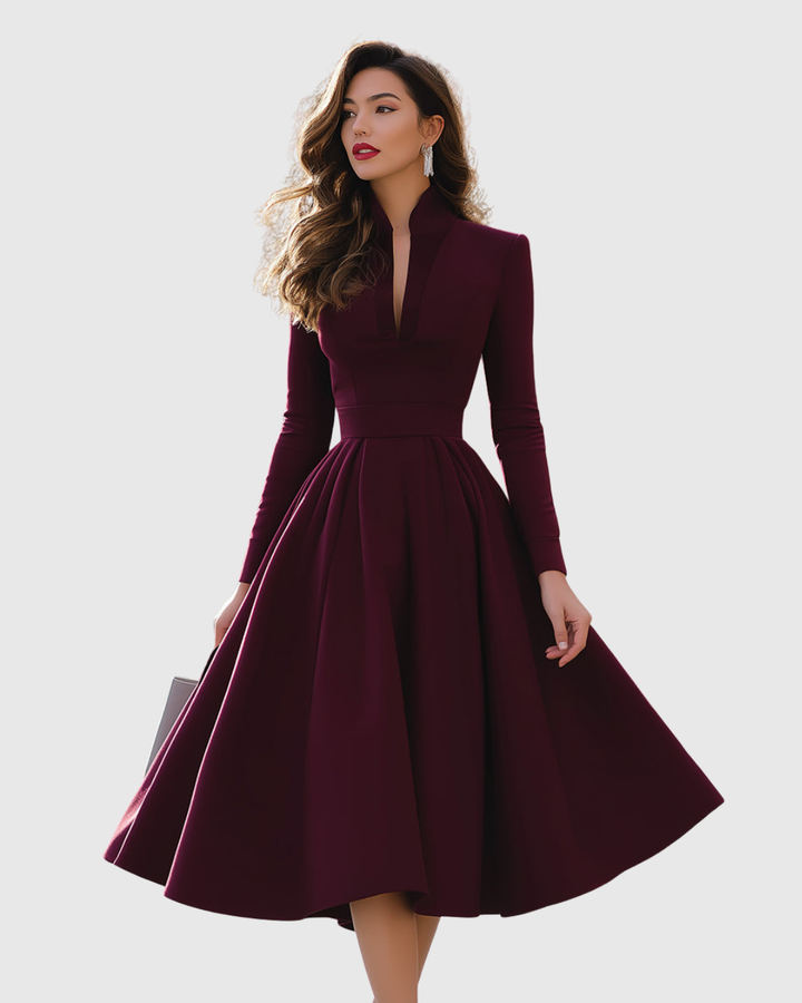 Valantomode | Chic V-Neck Midi Dress for Effortless Style