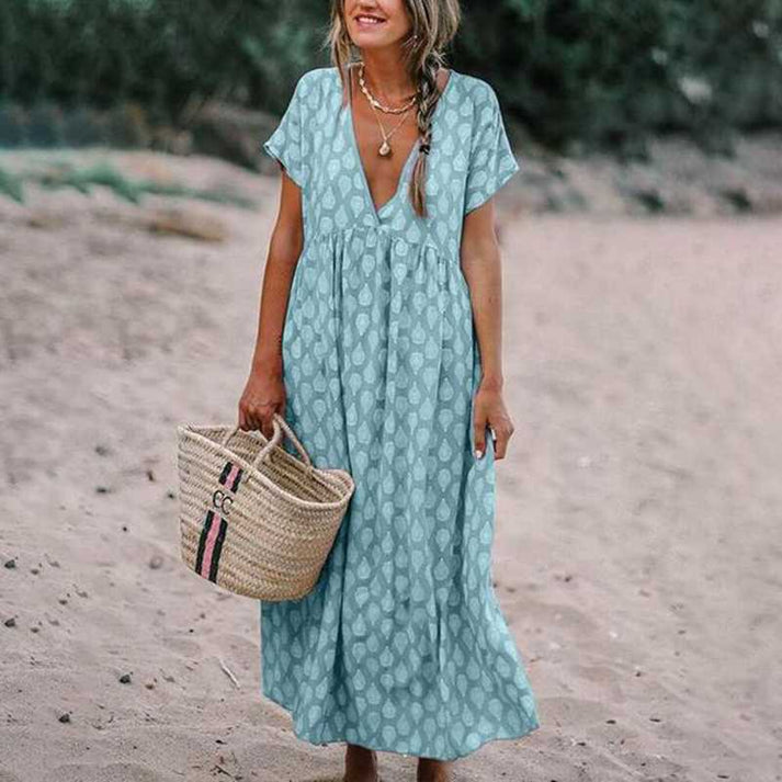 Valantomode | Stylish V-Neck Bohemian Dress for Effortless Summer Appeal
