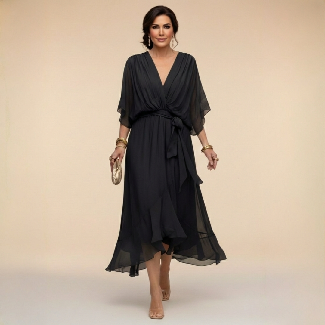 Valantomode | Beautiful V-neck Dress with Flowing Design for Women
