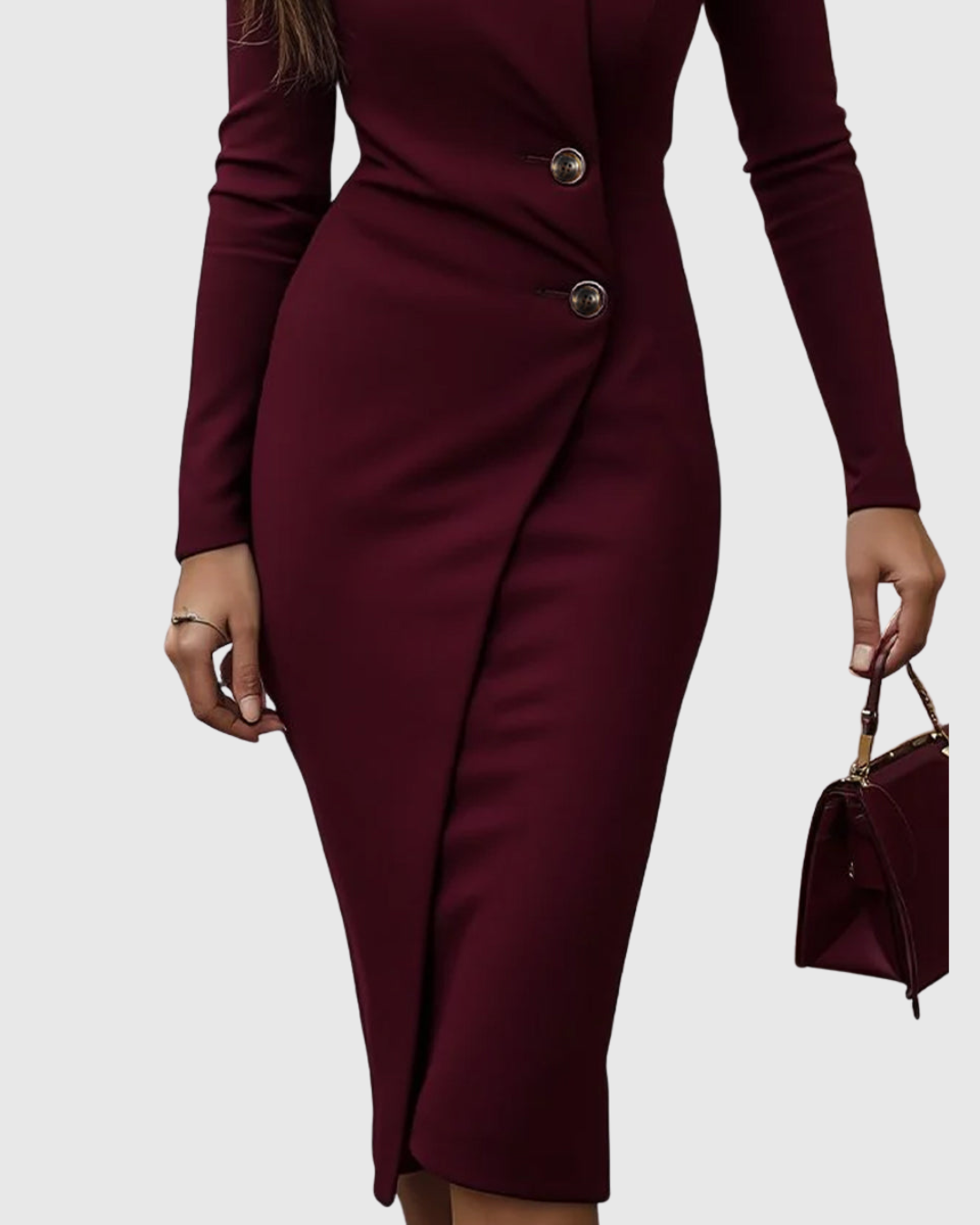 Valantomode | Burgundy Button-Up Midi Dress for Effortless Style
