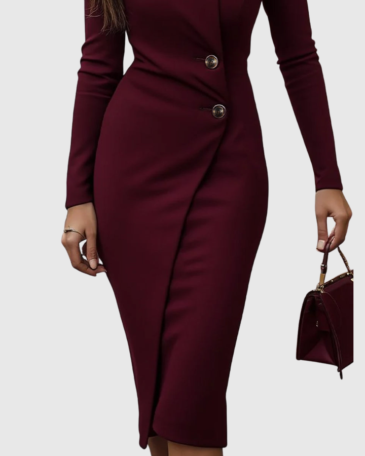 Valantomode | Burgundy Button-Up Midi Dress for Effortless Style