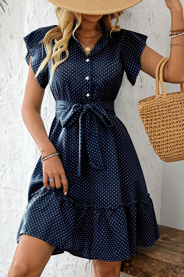 Valantomode | Chic Polka Dot Tie-Waist Casual Dress for Effortless Style