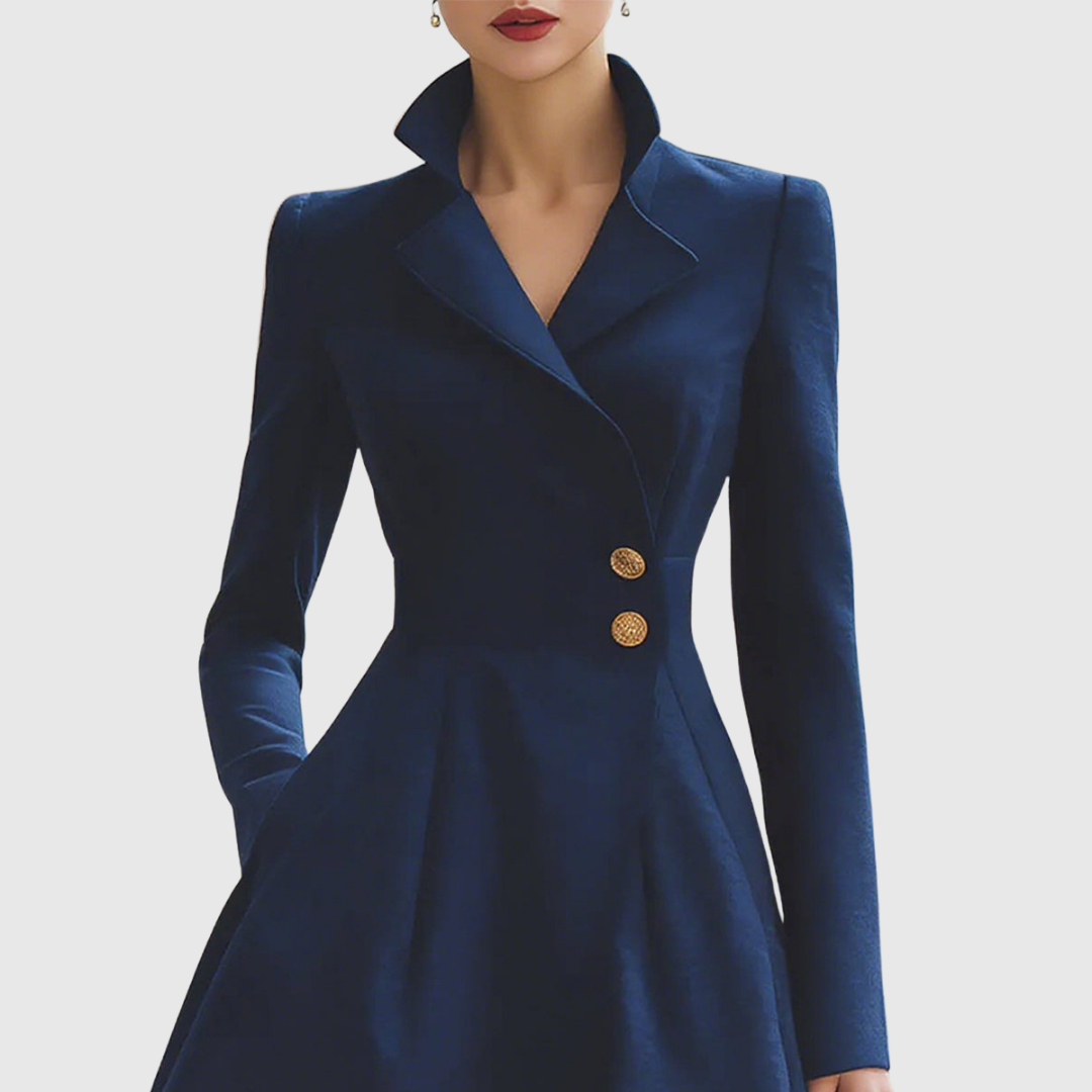 Valantomode | Stylish Navy Tailored Coat Dress for Women’s Events