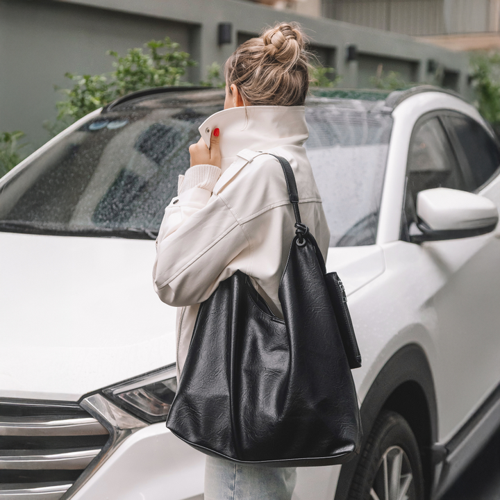 Valantomode | Aria Vertical Slouch – Premium Vegan Leather Oversized Tote with Modular Pouch