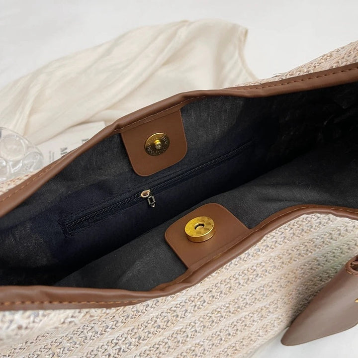 Valantomode | Solstice Kinetic Hobo – Premium Woven Straw Shoulder Bag with Vegan Leather Trim & Detachable Wallet