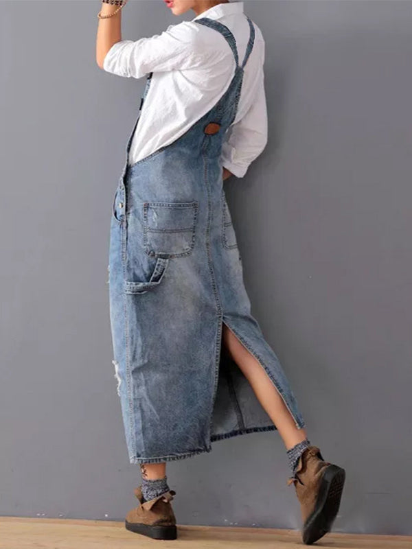 Valantomode | Trendy Denim Dress with Slit for Casual Outings