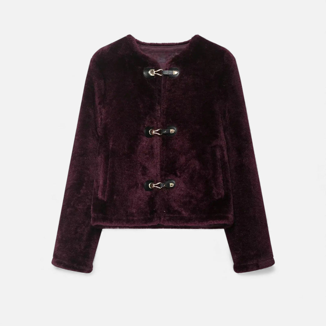 Valantomode | Women’s Faux Fur Jacket - Vintage Toggle Button Shearling-Style Coat