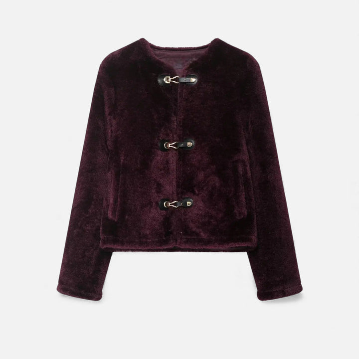 Valantomode | Women’s Faux Fur Jacket - Vintage Toggle Button Shearling-Style Coat