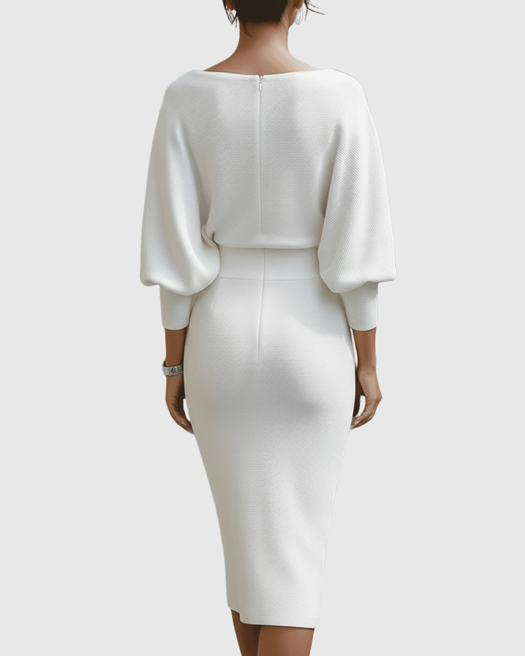 Valantomode | Stylish White Batwing Midi Dress for Women’s Fashion