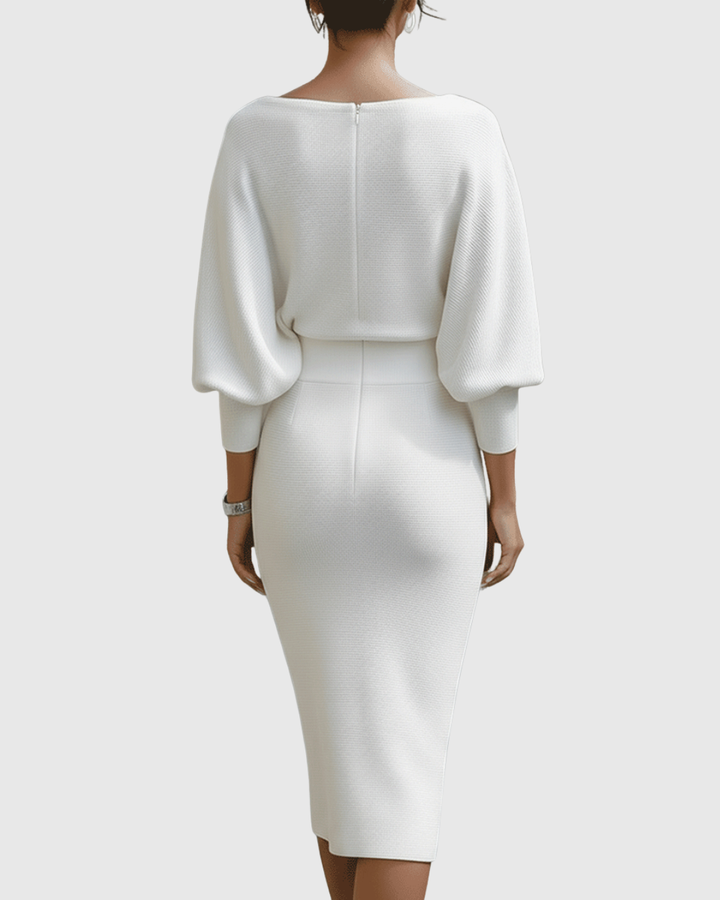Valantomode | Stylish White Batwing Midi Dress for Women’s Fashion